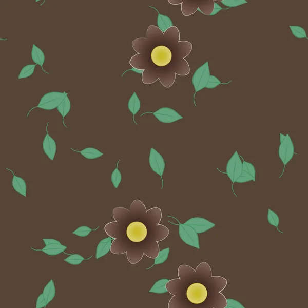 Színes Virágok Zöld Levelek Háttérben Vektor Illusztráció — Stock Vector