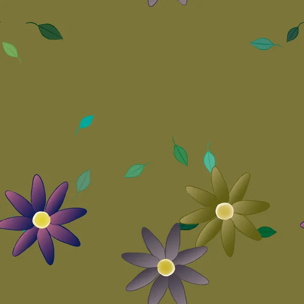 Belle Composition Avec Des Fleurs Colorées Simples Des Feuilles Vertes — Image vectorielle