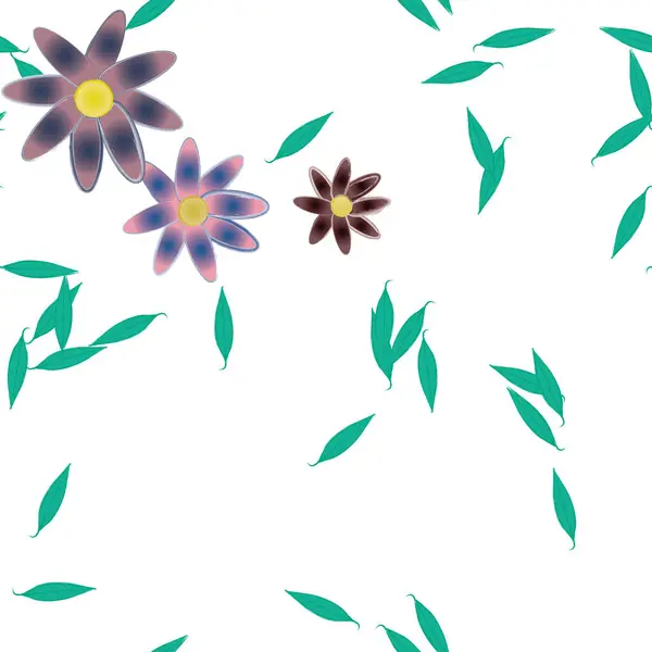 Fleurs Colorées Feuilles Vertes Arrière Plan Illustration Vectorielle — Image vectorielle