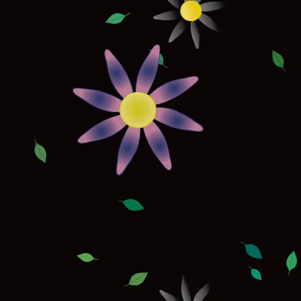 Composición Diseño Con Flores Simples Hojas Verdes Ilustración Vectorial — Archivo Imágenes Vectoriales