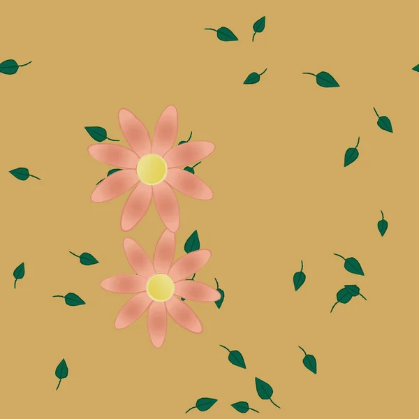 Hermosa Composición Con Flores Colores Simples Hojas Verdes Fondo Ilustración — Vector de stock