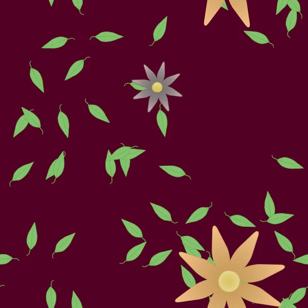 Composición Diseño Con Flores Simples Hojas Verdes Ilustración Vectorial — Archivo Imágenes Vectoriales