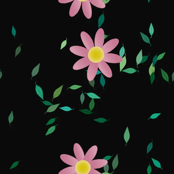 Flores Colores Hojas Verdes Fondo Ilustración Vectorial — Vector de stock