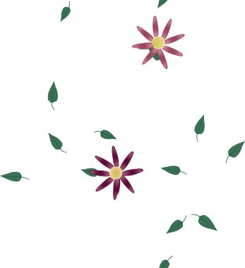 Basit renkli çiçekler ve yeşil yapraklı vektör şablonu