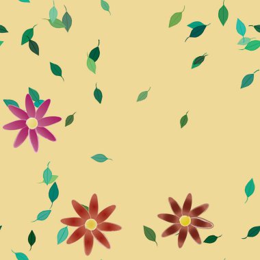 Serbest kompozisyonda yeşil yapraklı çiçekler, vektör illüstrasyonu