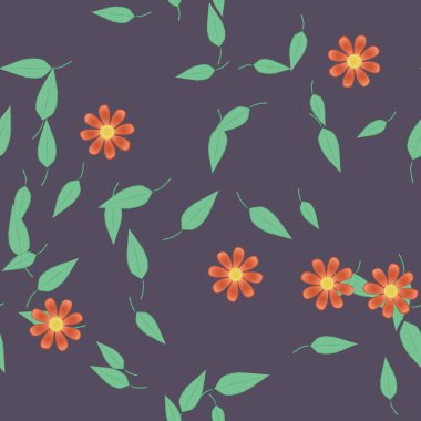 Basit renkli çiçekler ve yeşil yapraklı vektör şablonu