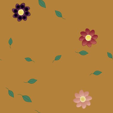 Serbest kompozisyonda yeşil yapraklı çiçekler, vektör illüstrasyonu