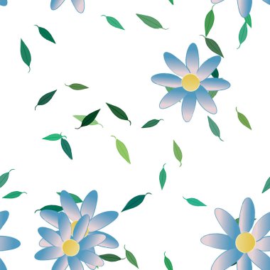 Serbest kompozisyonda yeşil yapraklı çiçekler, vektör illüstrasyonu