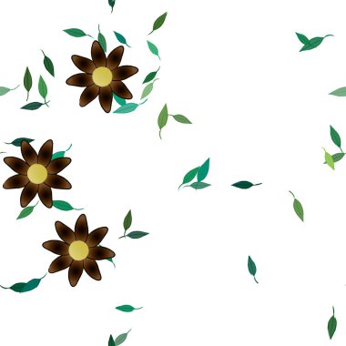 Basit renkli çiçekler ve yeşil yapraklı vektör şablonu