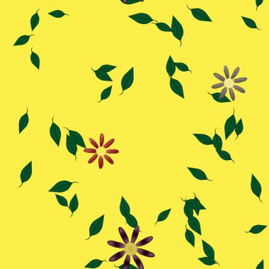 Serbest kompozisyonda yeşil yapraklı çiçekler, vektör illüstrasyonu