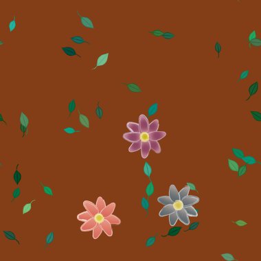 Basit renkli çiçekler ve yeşil yapraklı vektör şablonu