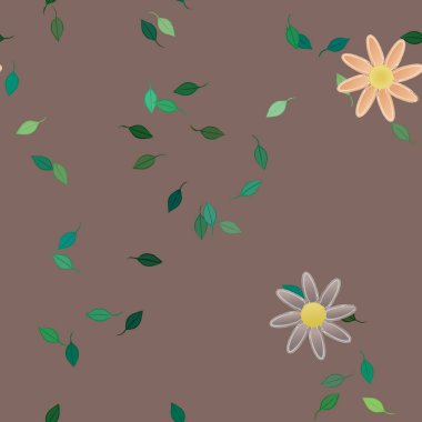 Serbest kompozisyonda yeşil yapraklı çiçekler, vektör illüstrasyonu