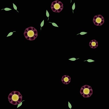 Basit renkli çiçekler ve yeşil yapraklı vektör şablonu