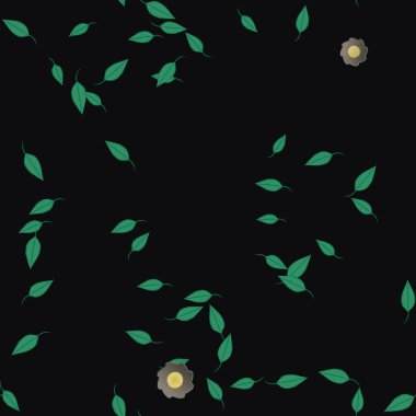 basit renkli çiçekleri olan serbest kompozisyon ve duvar kağıdı için yeşil yapraklar, vektör illüstrasyonu