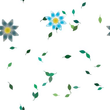 Basit renkli çiçekler ve yeşil yapraklı vektör şablonu