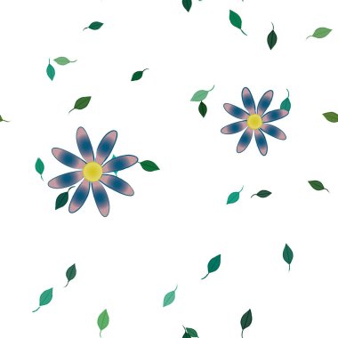 Basit renkli çiçekler ve yeşil yapraklı vektör şablonu