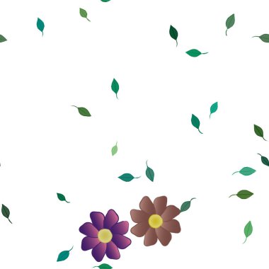 Basit çiçek ve yeşil yapraklı tasarım kompozisyonu, vektör illüstrasyonu