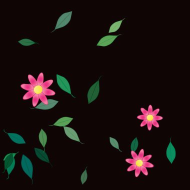 Serbest kompozisyonda yeşil yapraklı çiçekler, vektör illüstrasyonu