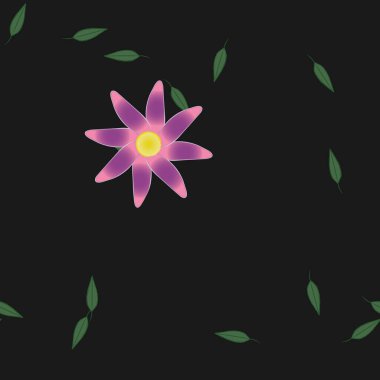 Basit renkli çiçekler ve yeşil yapraklı vektör şablonu