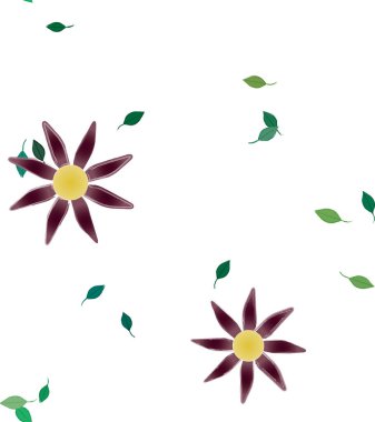 Basit renkli çiçekler ve yeşil yapraklı vektör şablonu