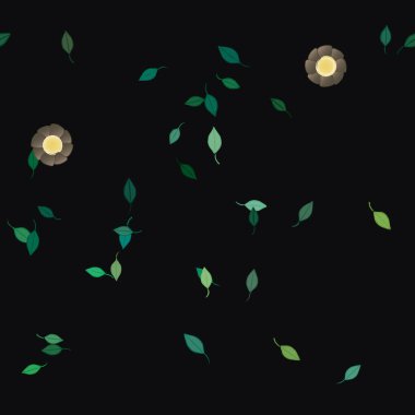 Serbest kompozisyonda yeşil yapraklı çiçekler, vektör illüstrasyonu