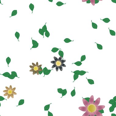 Serbest kompozisyonda yeşil yapraklı çiçekler, vektör illüstrasyonu