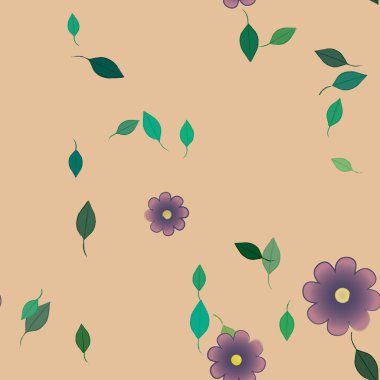 Basit renkli çiçekler ve yeşil yapraklı vektör şablonu