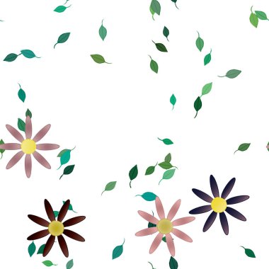 Basit renkli çiçekler ve yeşil yapraklı vektör şablonu