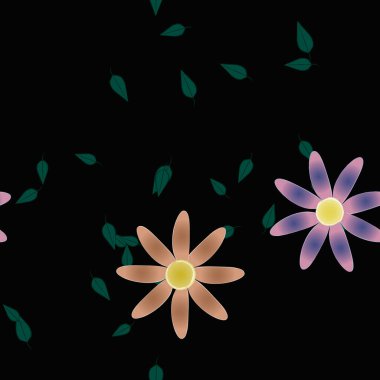 Basit renkli çiçekler ve yeşil yapraklı vektör şablonu