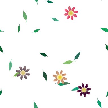 Serbest kompozisyonda yeşil yapraklı çiçekler, vektör illüstrasyonu