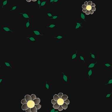 Serbest kompozisyonda yeşil yapraklı basit çiçekler, vektör illüstrasyonu