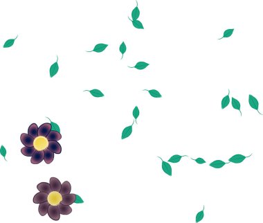 Basit çiçek ve yeşil yapraklı tasarım kompozisyonu, vektör illüstrasyonu