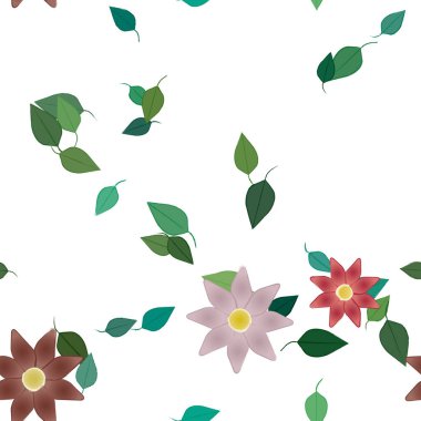 Serbest kompozisyonda yeşil yapraklı çiçekler, vektör illüstrasyonu