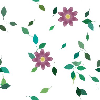 Serbest kompozisyonda yeşil yapraklı çiçekler, vektör illüstrasyonu