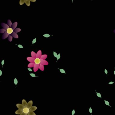 Serbest kompozisyonda yeşil yapraklı çiçekler, vektör illüstrasyonu