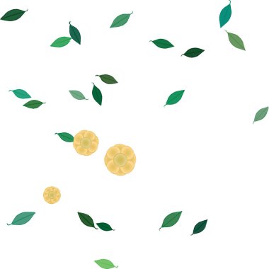 basit renkli çiçekleri olan serbest kompozisyon ve duvar kağıdı için yeşil yapraklar, vektör illüstrasyonu