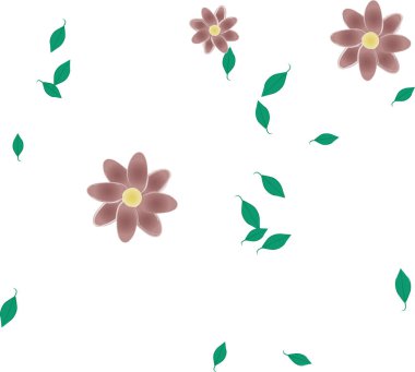 Basit renkli çiçekler ve yeşil yapraklı vektör şablonu