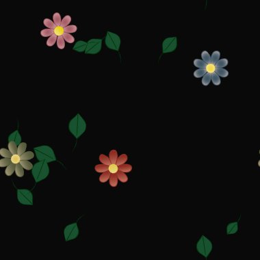 Basit çiçek ve yeşil yapraklı tasarım kompozisyonu, vektör illüstrasyonu