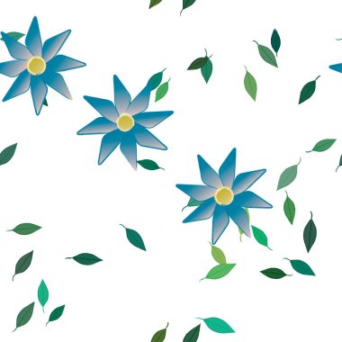 Basit renkli çiçekler ve yeşil yapraklı vektör şablonu