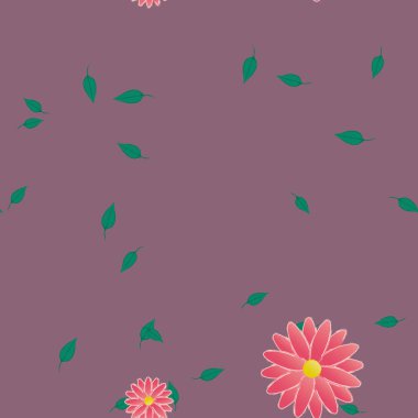 Serbest kompozisyonda yeşil yapraklı çiçekler, vektör illüstrasyonu