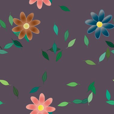 Serbest kompozisyonda yeşil yapraklı çiçekler, vektör illüstrasyonu