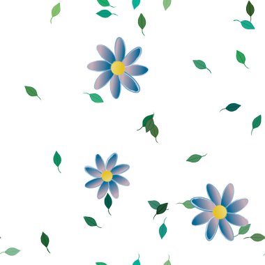 Basit renkli çiçekler ve yeşil yapraklı vektör şablonu