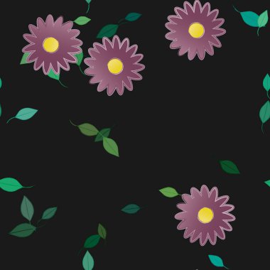 Basit çiçek ve yeşil yapraklı tasarım kompozisyonu, vektör illüstrasyonu