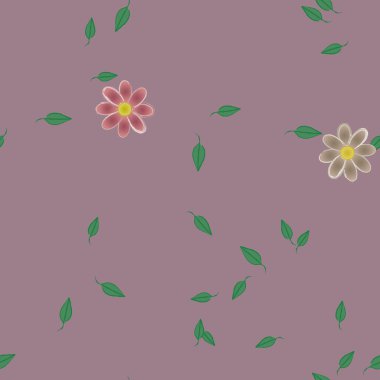 Basit renkli çiçekler ve yeşil yapraklı vektör şablonu