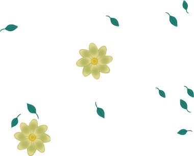 Basit renkli çiçekleri ve arka planda yeşil yaprakları olan güzel kompozisyon, vektör illüstrasyonu