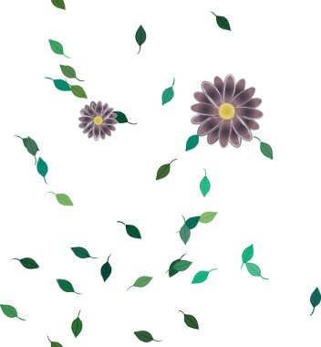 Serbest kompozisyonda yeşil yapraklı çiçekler, vektör illüstrasyonu