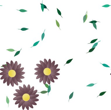 Basit renkli çiçekler ve yeşil yapraklı vektör şablonu