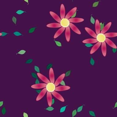 Basit renkli çiçekler ve yeşil yapraklı vektör şablonu