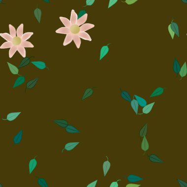 Basit çiçek ve yeşil yapraklı tasarım kompozisyonu, vektör illüstrasyonu