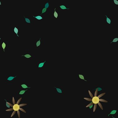 Basit çiçek ve yeşil yapraklı tasarım kompozisyonu, vektör illüstrasyonu